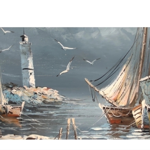 Vintage seascape oil painting, matted and framed‎ by Rikard Lindstrom - Picture 9 of 10